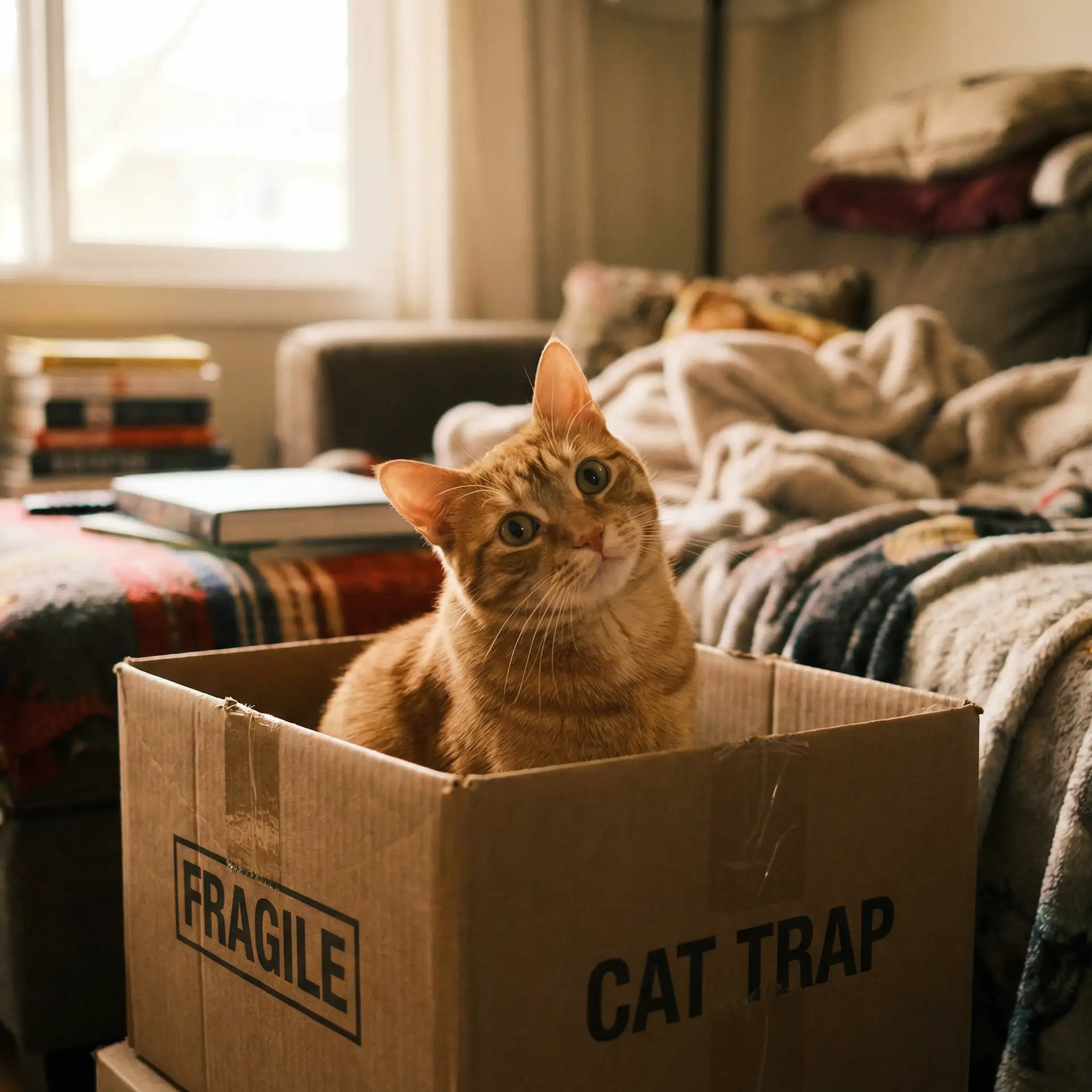 橘猫躲在纸箱里 - 青苹果乐园影视
